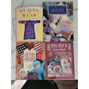Vintage Lot of 4 needlecraft books Cross Stitch Quilts to Wear Art of the Needle